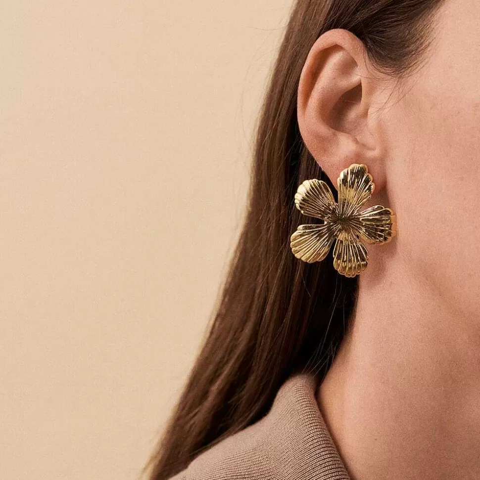 AGATHA Long Earrings Bloom-Golden